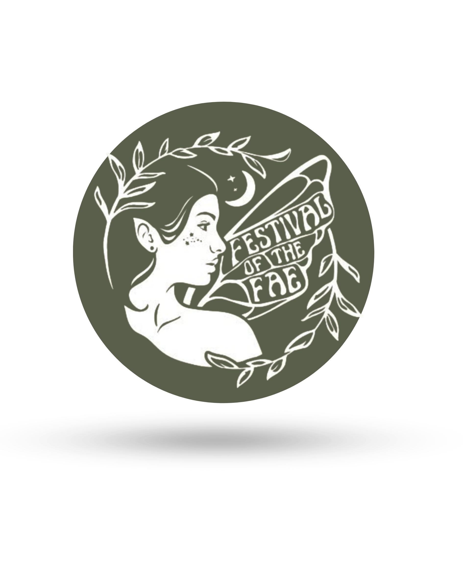 The Festival Of The Fae business logo in green and white on a white background with shadow.