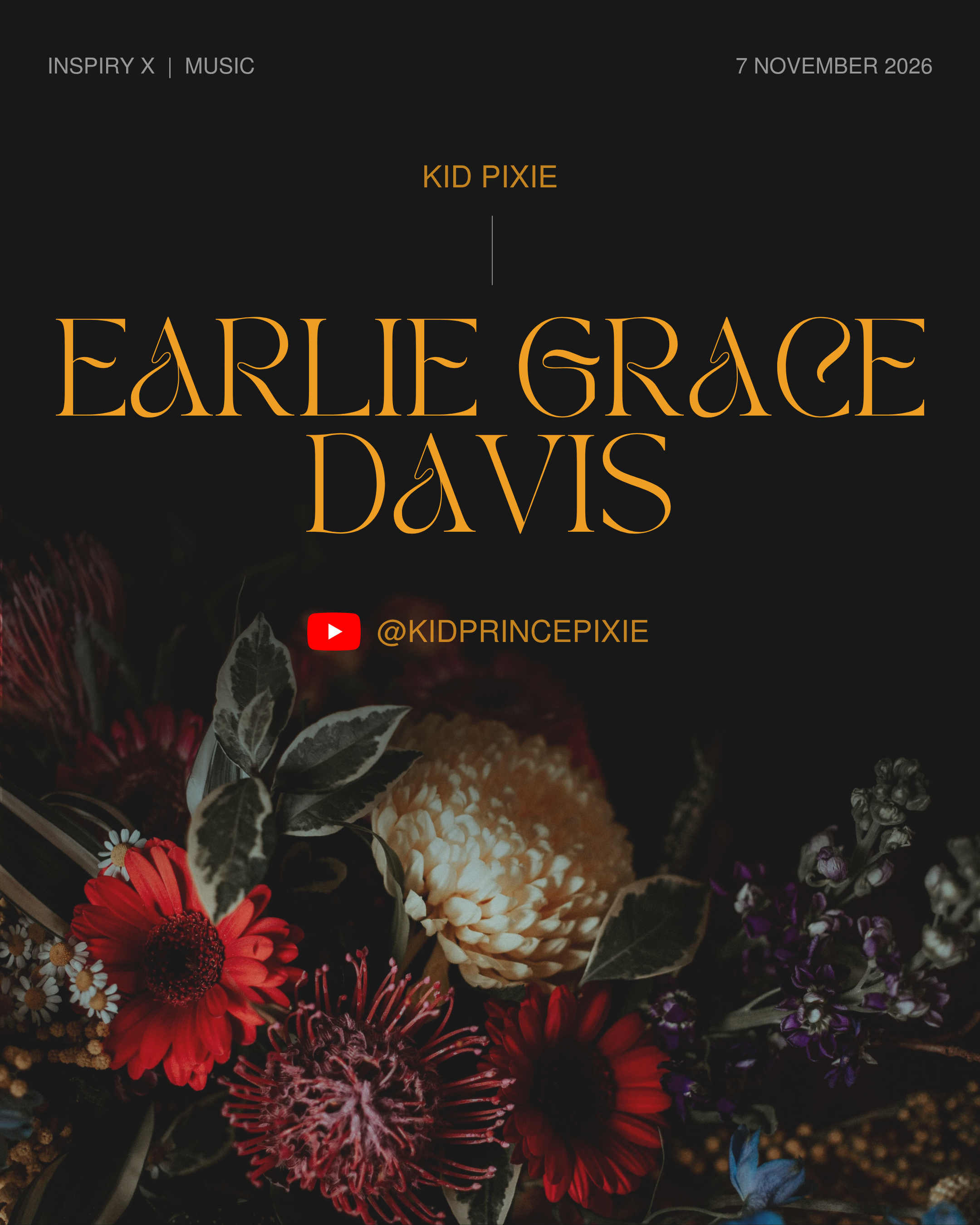 A poster for a live musical performance by Kid Pixie also known as Earlie Grace Davis.