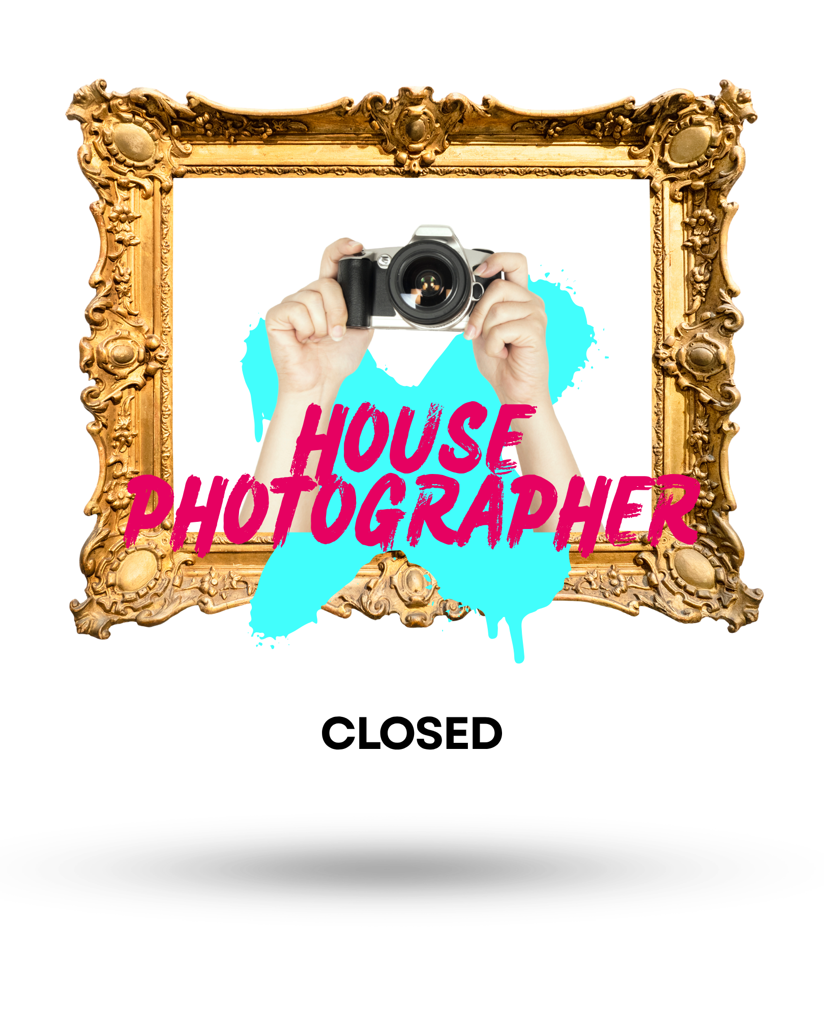An ornate gold frame with the word "House Photographer" in magenta, open call for INSPIRY X House Photographer ending on 30 October 2026.
