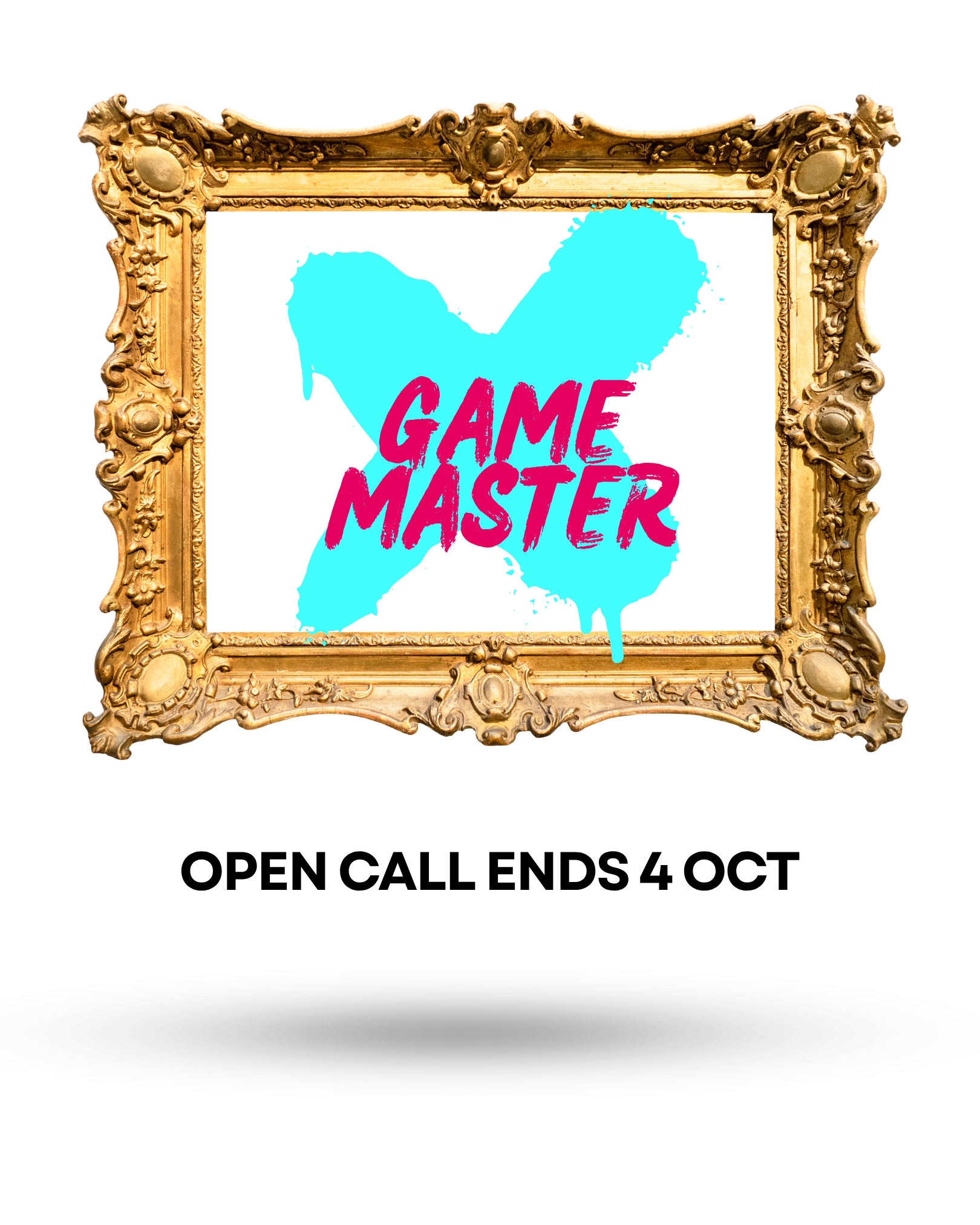 An ornate gold frame with the words "GameMaster" in magenta, open call for INSPIRY X Volunteers ending on 30 October 2026.