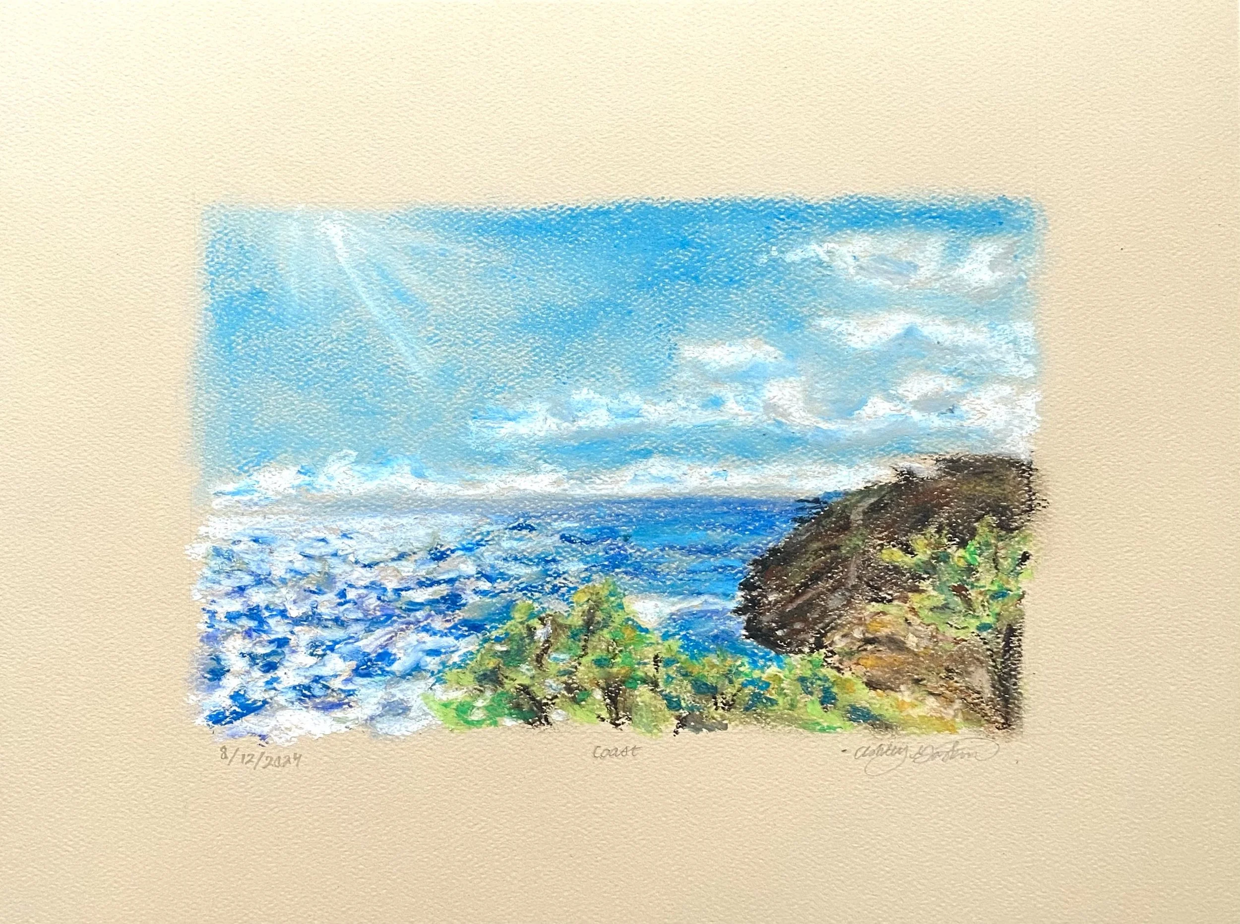 "Coast", Oil pastel, 9x12in, 2024.