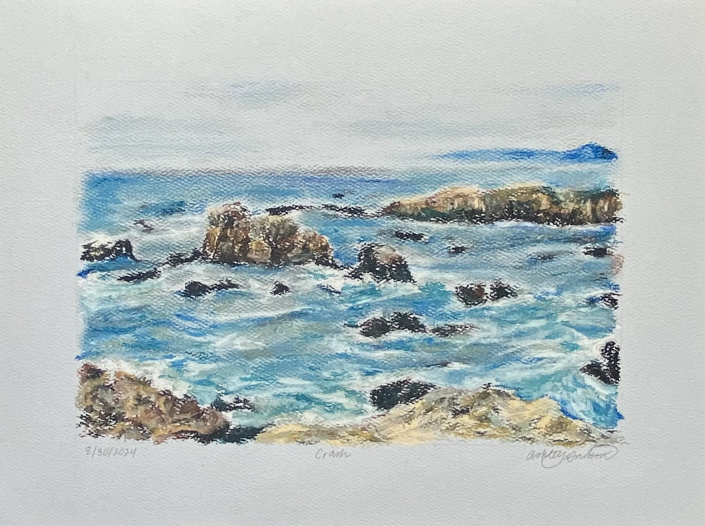 "Crash", Oil pastel, 9x12in, 2024.