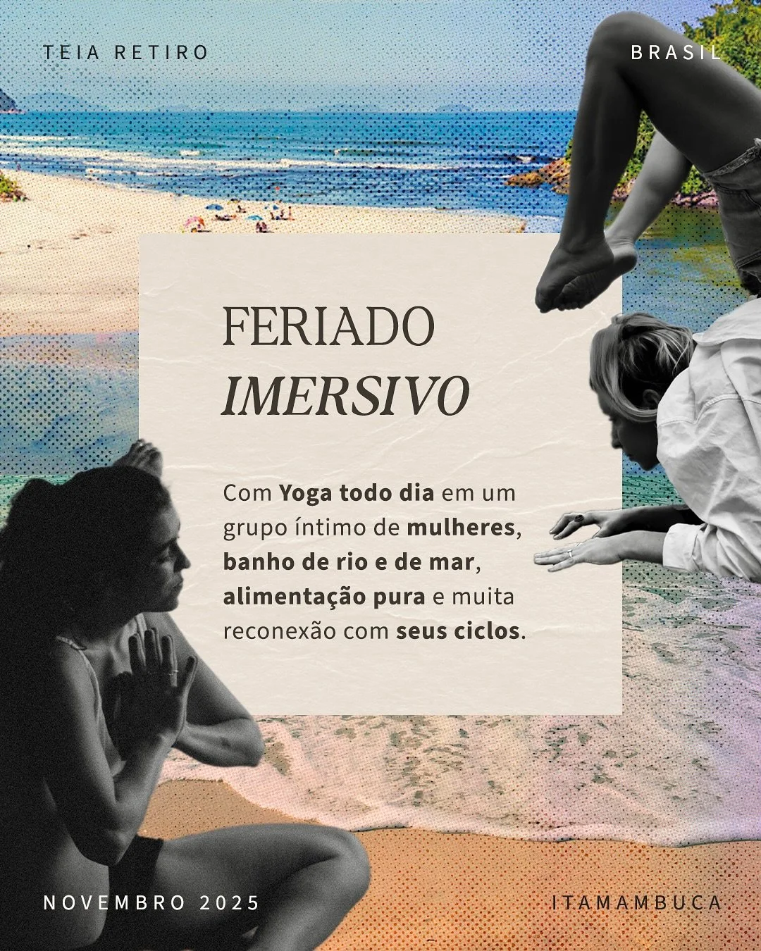 &Uacute;ltimas vagas abertas para o Teia | 20 a 23 de novembro | Itamambuca, SP

Estamos nos aproximando da nossa imers&atilde;o.
Um tempo que convida a mulher a respirar,
desacelerar, se nutrir do essencial. 👁️🌙🌚

Ser&atilde;o 4 dias entre yoga d