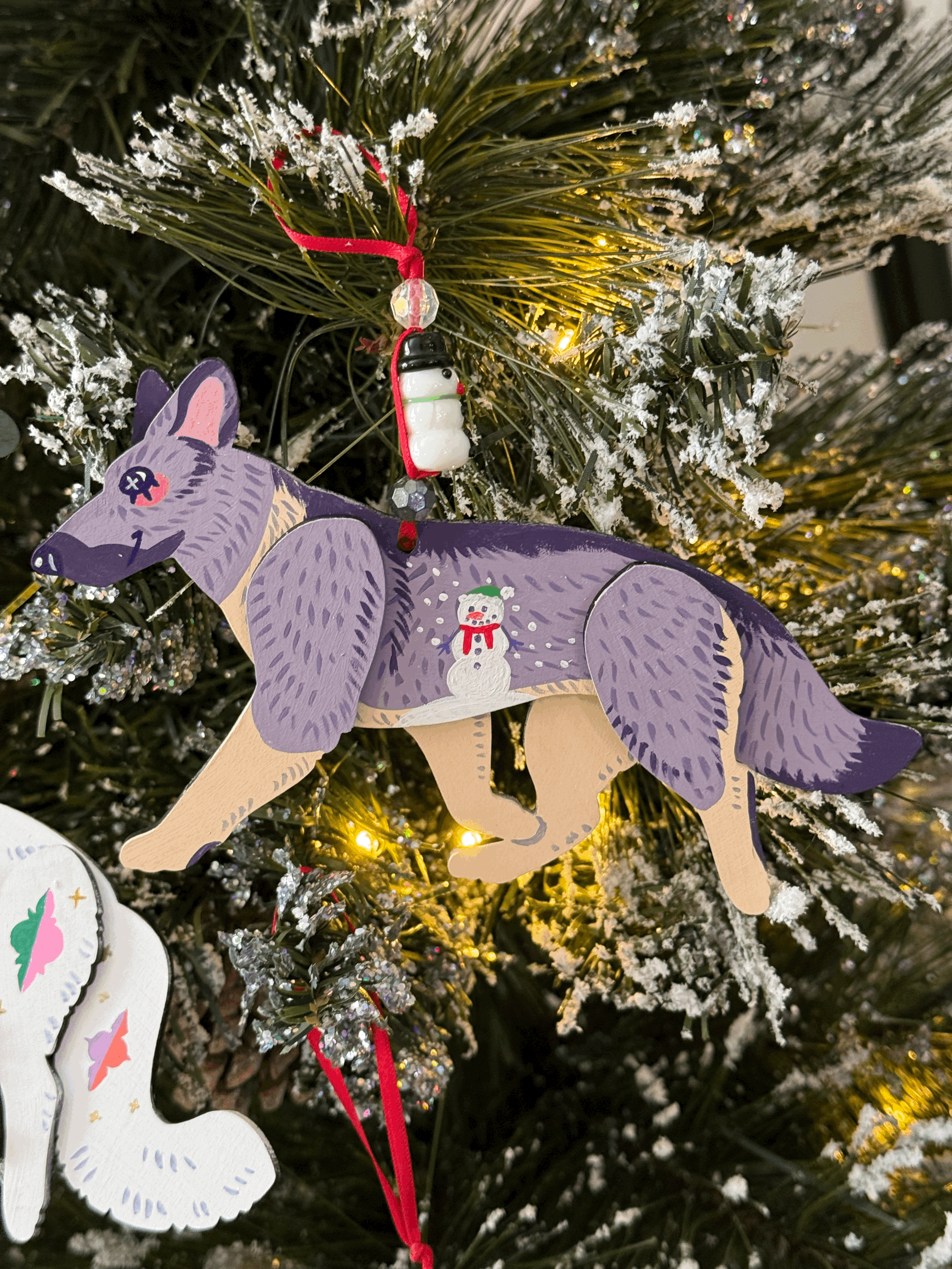 German Shepherd - ORNAMENT - Snowman - Hand Painted