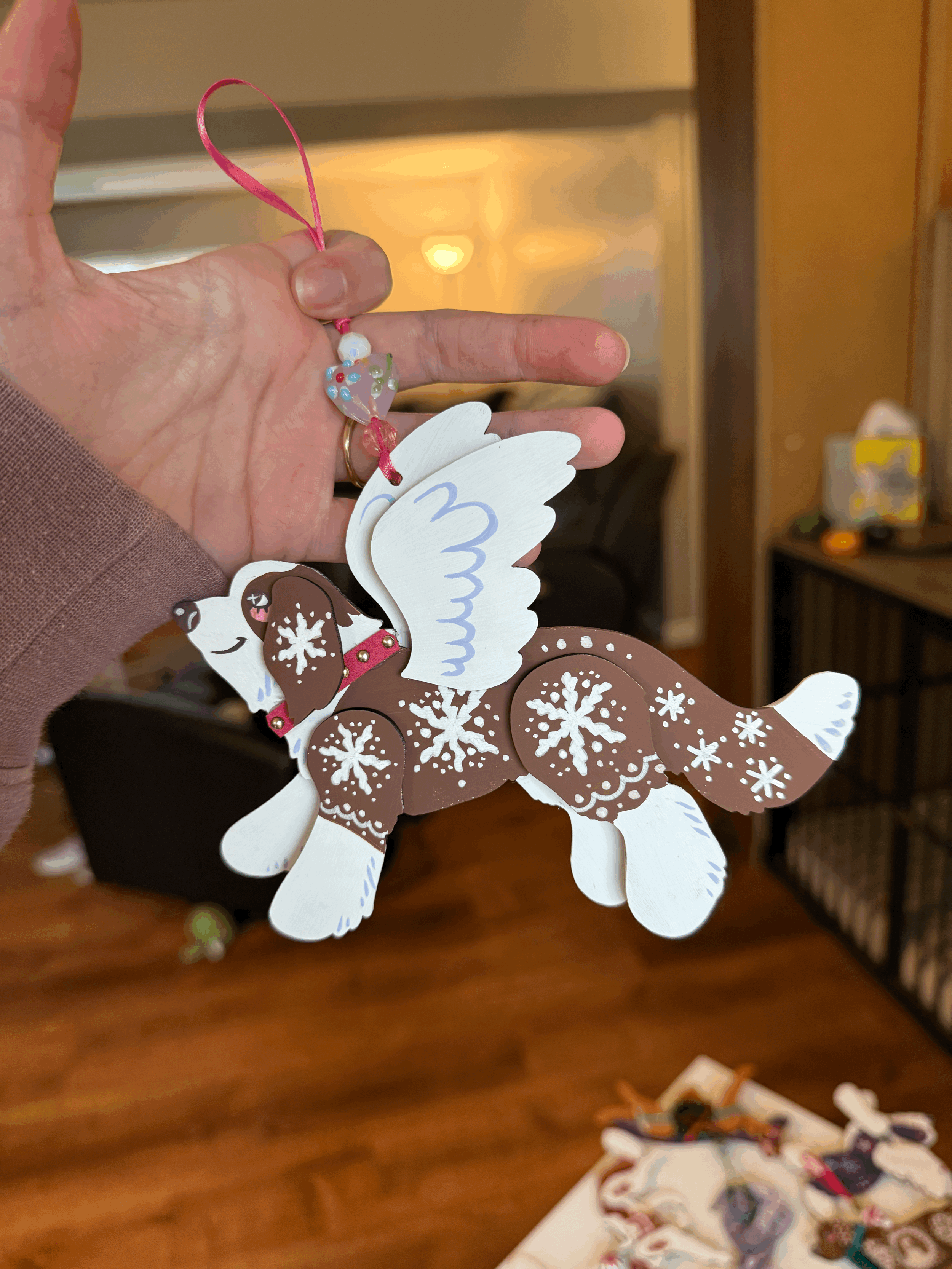 Bearded Collie - ORNAMENT - Gingerbread Angel - Hand Painted