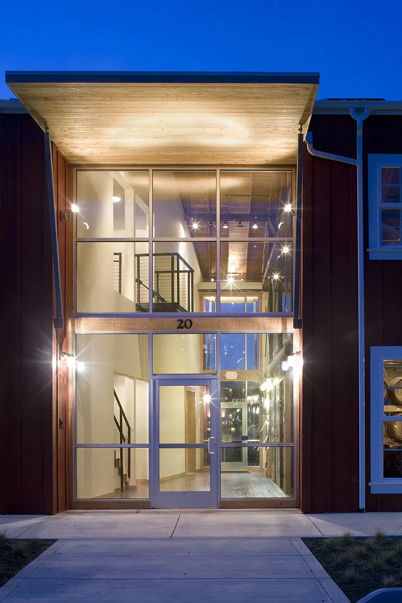 Double height Entry allows views through the building to Columbia River