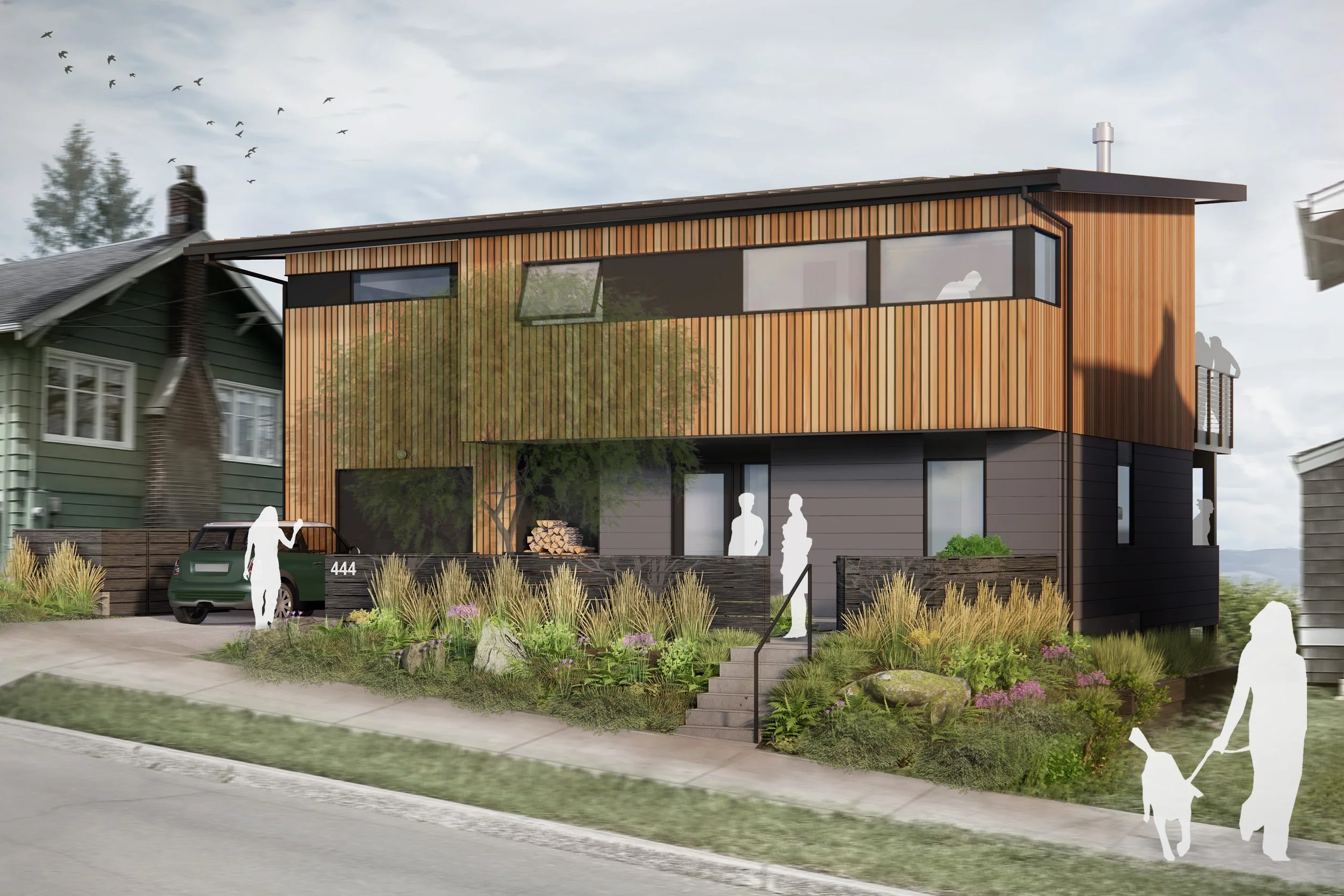 Rendering of a new modern house with a view.