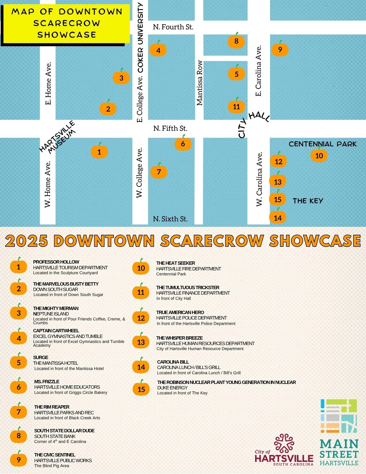 The Downtown Scarecrow Showcase voting is officially live! Stroll through Downtown Hartsville to see all the creative Superhero-themed scarecrows, then scan the QR code to cast your vote for your favorite! Remember only one vote per person, per day! 