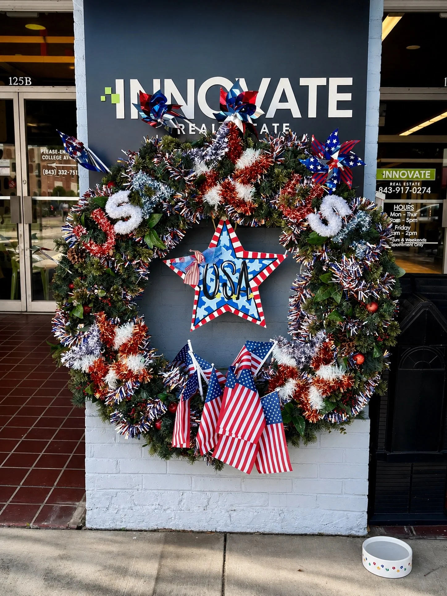 More patriotic cheer is popping up all across downtown #HartsvilleSC and  Innovate Real Estate￼ is proudly showing its red, white, and blue spirit! Be sure to stop by and take in the festive display celebrating America&rsquo;s 250th spirit. #america2