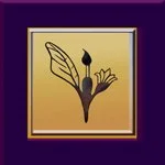Jeanne Burrows-Johnson’s "Logo in Gold" of pen, brush, and geometric flower symbolizing her work as  author, narrator, designer, and motivational speaker