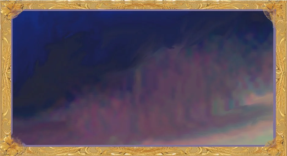 A framed blue and lavender streaked night sky