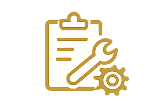 Icon of a clipboard with a list and a wrench and gear symbol, representing tools or maintenance.