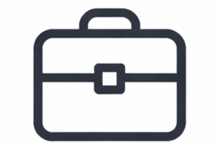 Outline of a briefcase or bag with a handle on top.