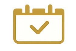 A notepad with a gold border, showing a large gold checkmark in the center.