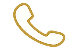 Icon of a white telephone receiver with a gold outline.