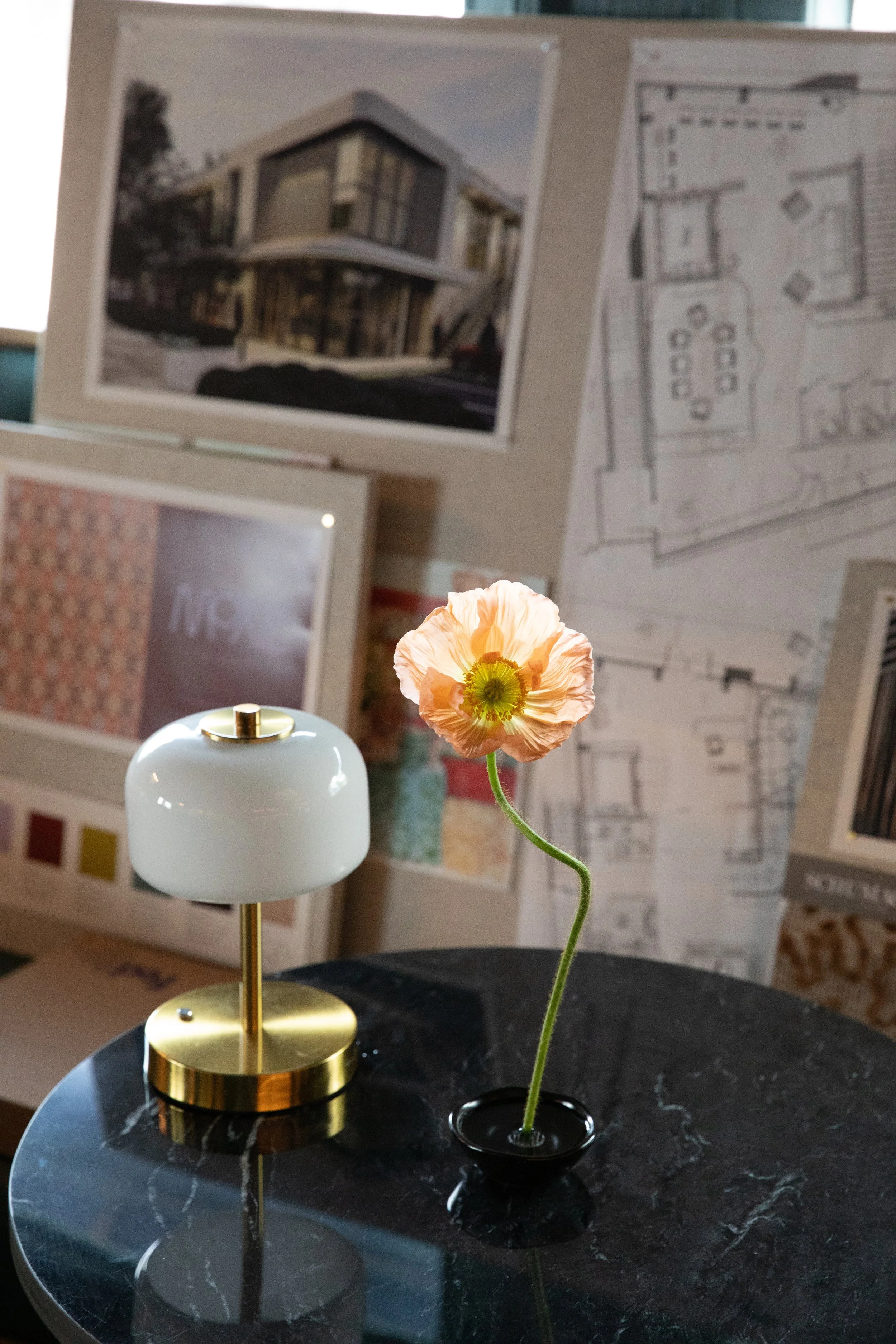 Poppy flower Ikebana style for a Moxie CLT event held at Sala by Stagioni Charlotte NC