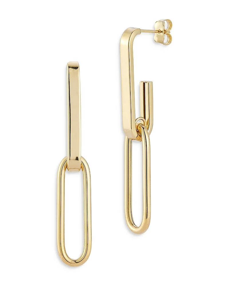 Gold drop earrings with elongated oval links.