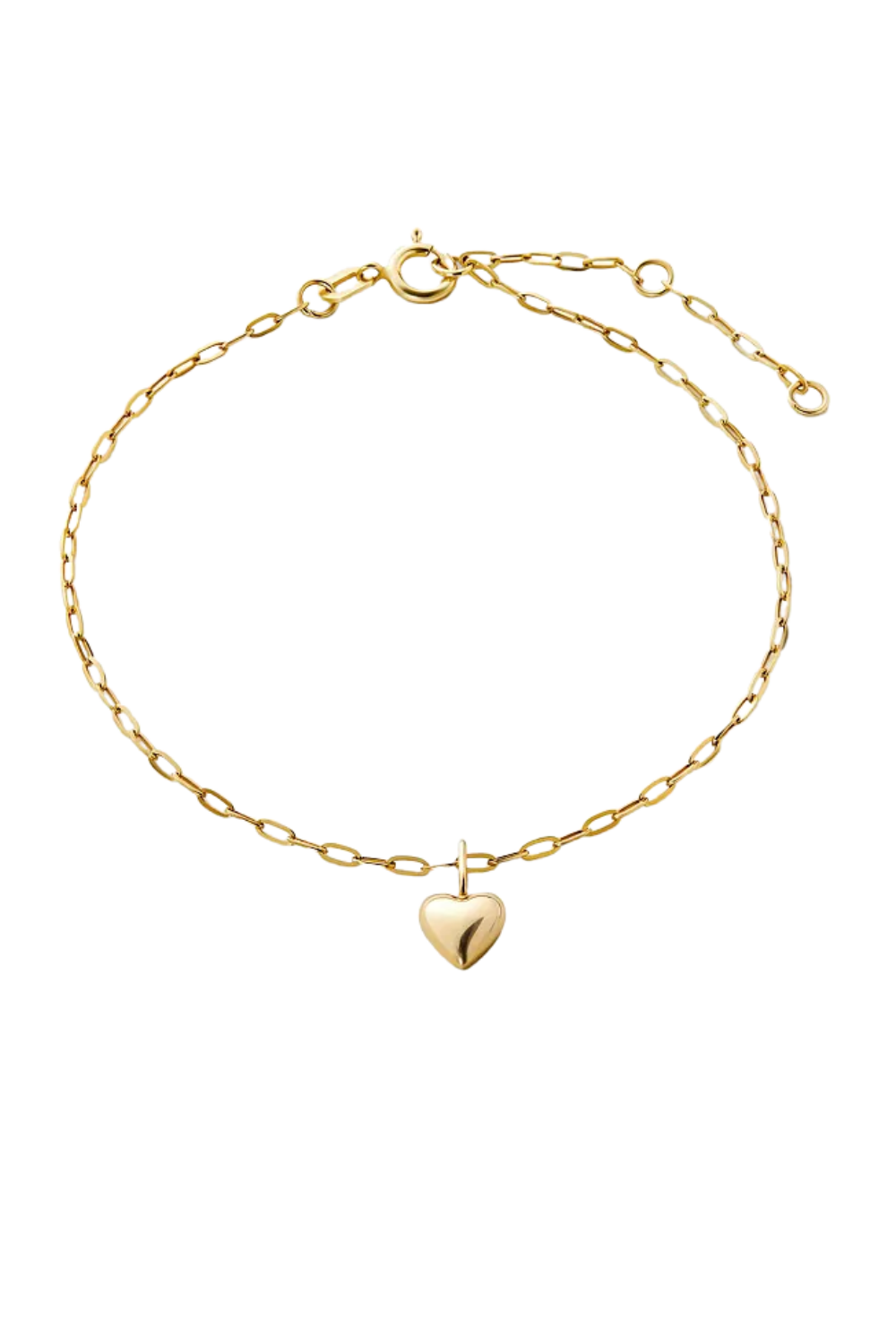 Gold bracelet with a heart-shaped charm.