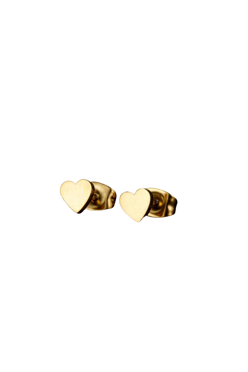 Pair of gold heart-shaped earrings against a black background.