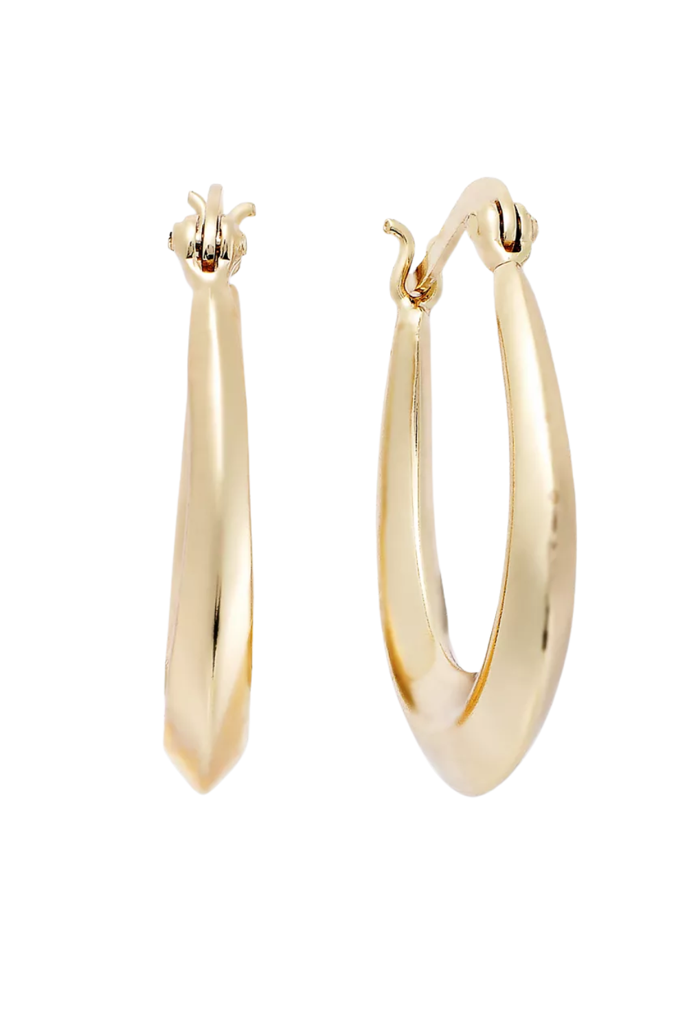 Gold twisted hoop earrings.