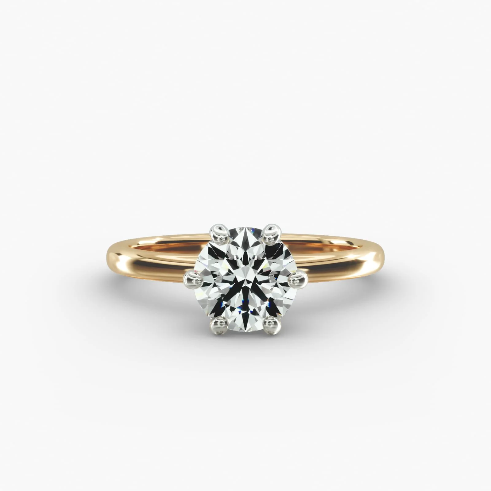 Gold ring with a large oval-cut diamond in a six-prong setting on a white background.
