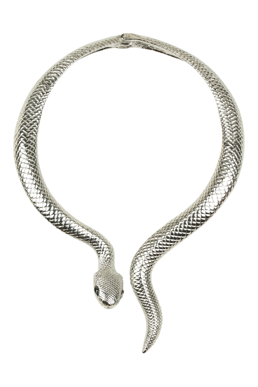 A metallic snake-shaped ring with intricate scale-like details, positioned around a bright green circular background.
