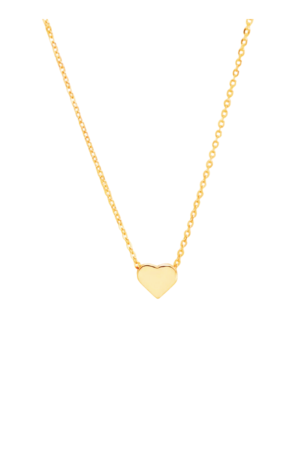 Gold heart-shaped necklace on a chain.
