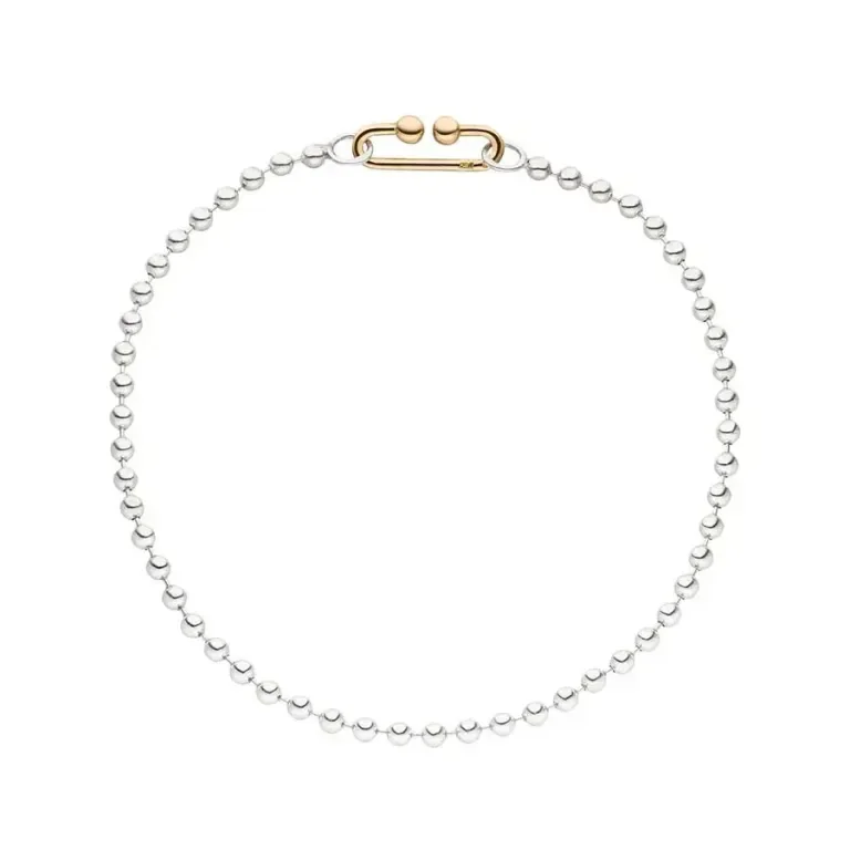Silver beaded necklace with a double clasp