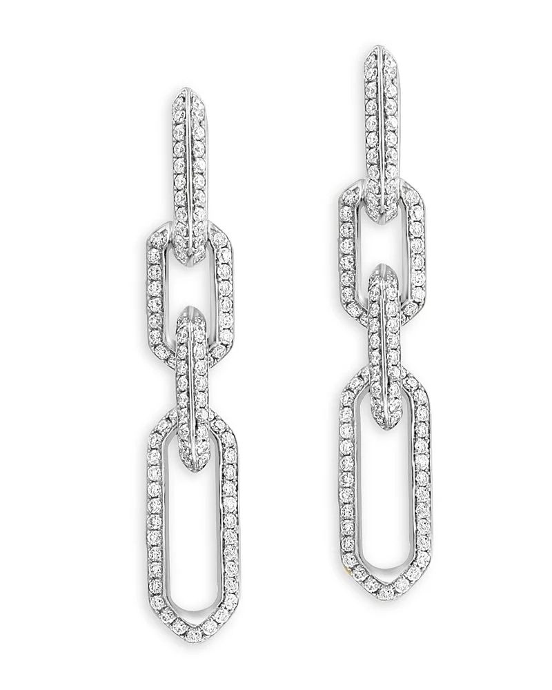 Silver chain-link earrings adorned with small diamonds.