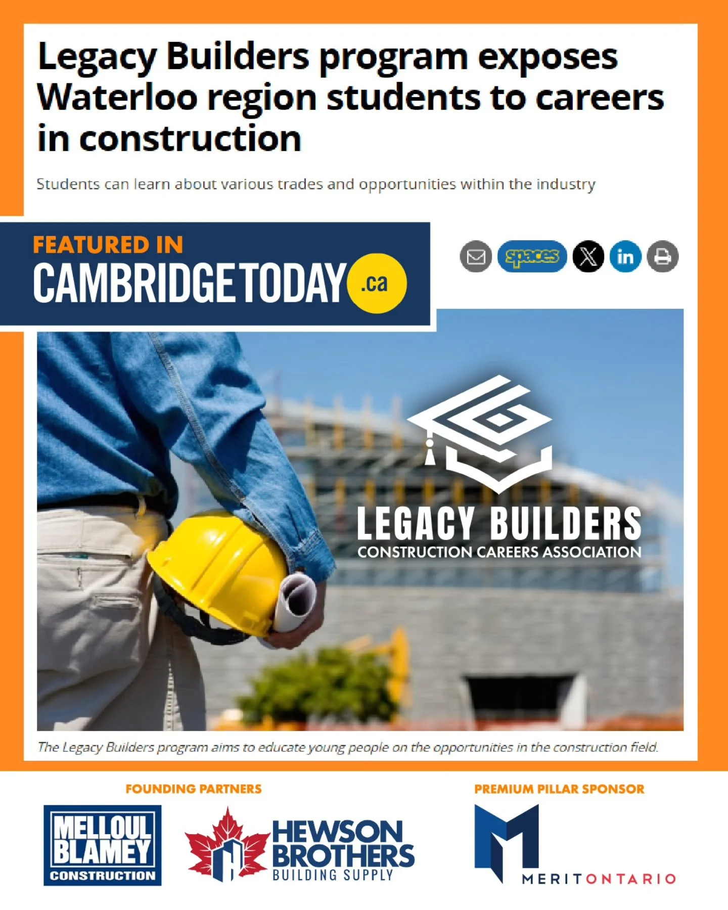 A Little Throwback to @legacybuildersprogram as Featured in @cambridgetodayca ! 📰

The response to our program has been incredible, with schools across #waterlooregion eager to bring the program into their classrooms through the @bep_wr ❤️ It&rsquo;