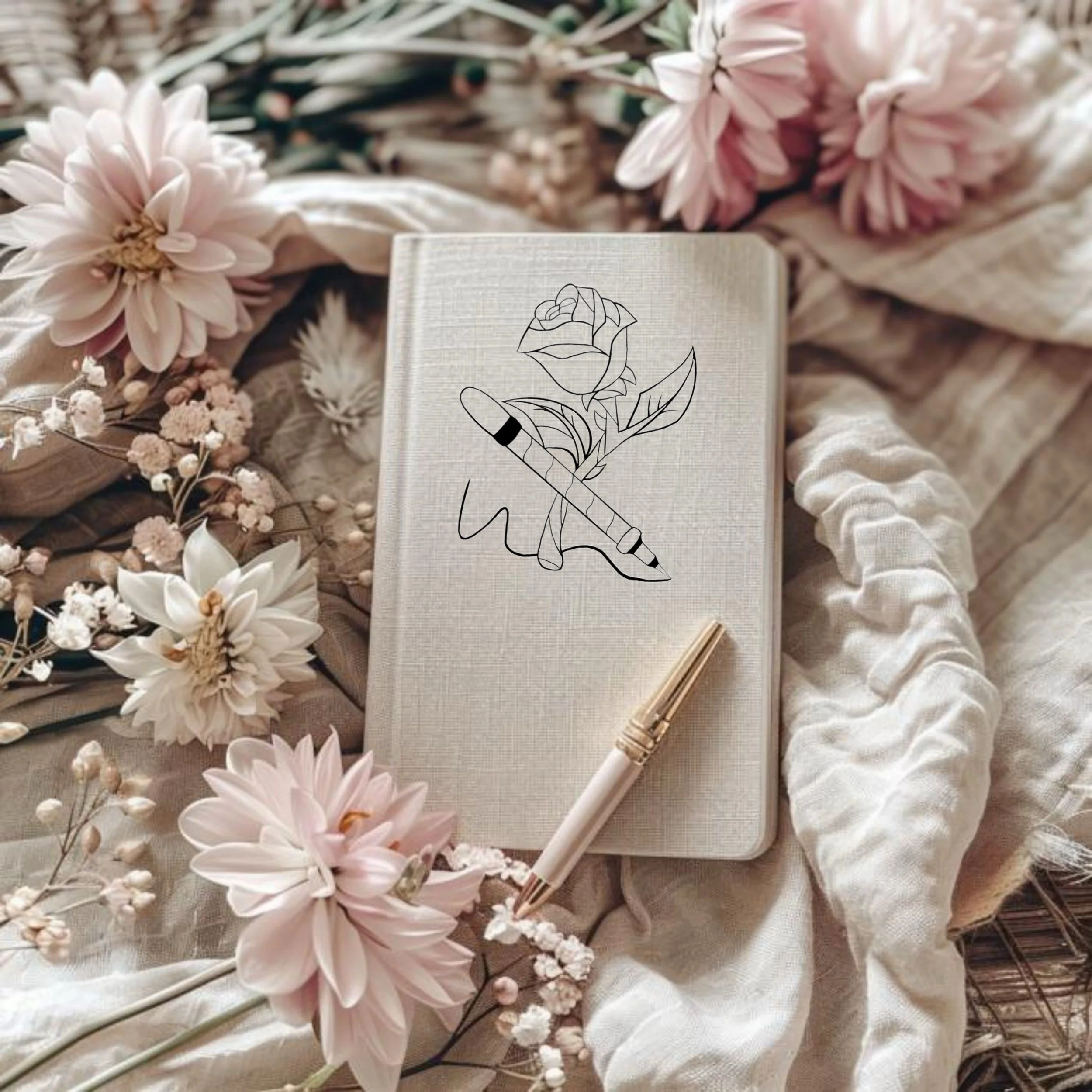 Rose & Resolve journal with pen and cozy blanket inviting women to reflect, build confidence, and strengthen their inner voice
