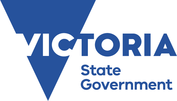Victoria State Government logo with a blue V shape and black and blue text.