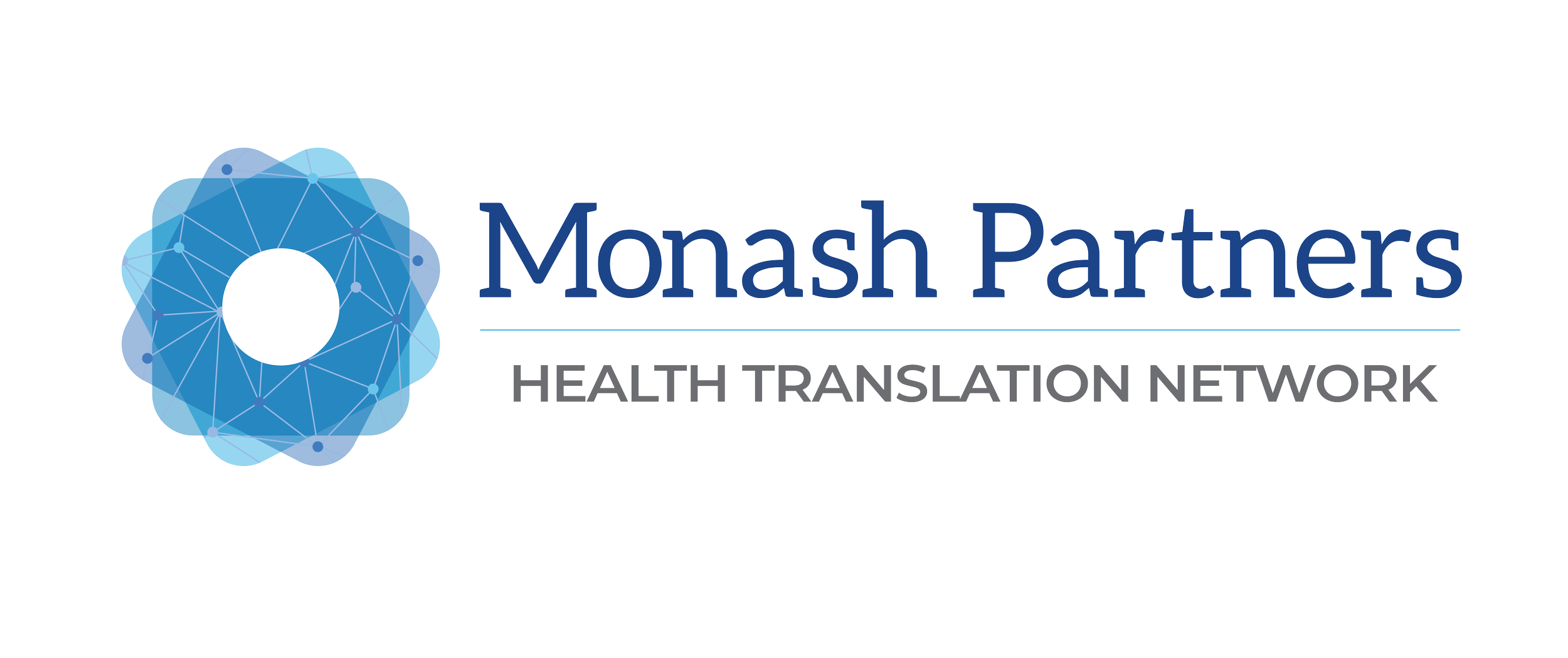 Logo of Monash Partners, featuring a blue, interconnected circular graphic and text reading 'Monash Partners Health Translation Network'.