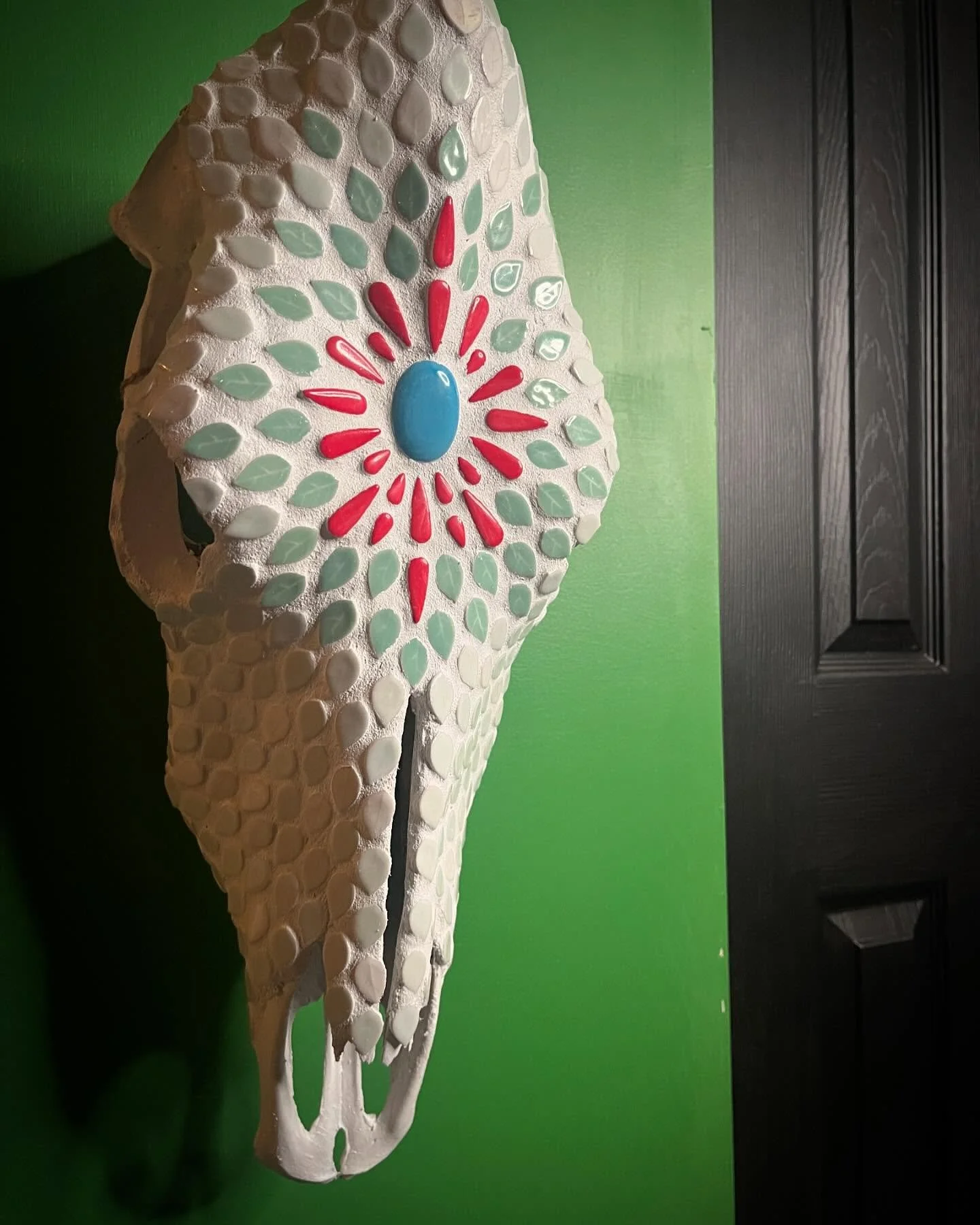 Mosaic White Cow Skull