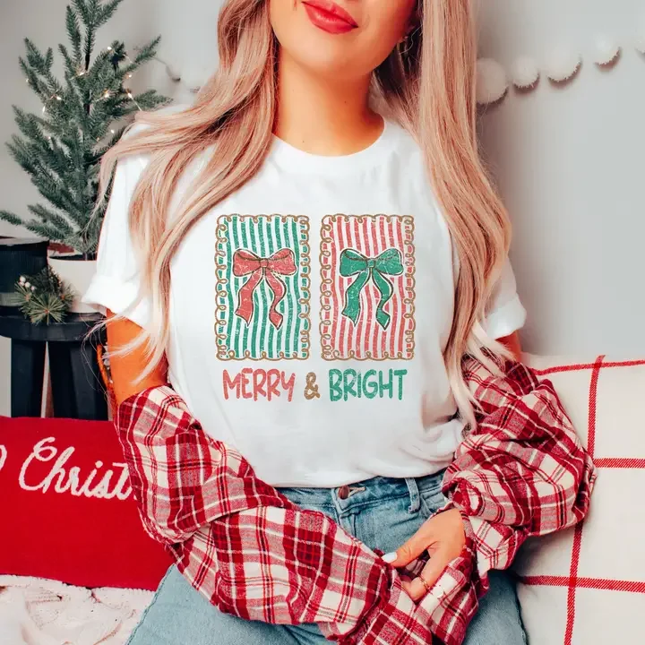 Merry and Bright Stamps Graphic Tee | Christmas Graphics