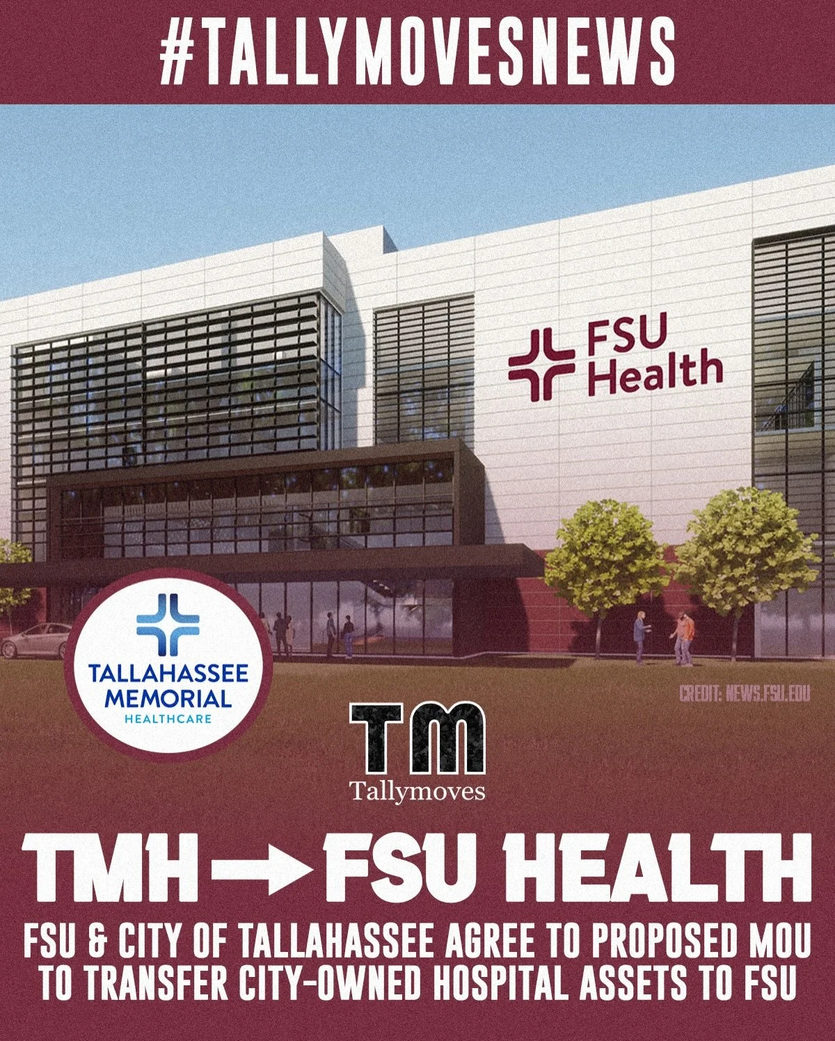 #TallymovesNews FSU &amp; City of Tallahassee agree to proposed MOU to transfer City-Owned Hospital Assets to FSU over 30 year plan. Essentially transferring over the major hospital TMH to Florida State University.

Read more at news.fsu.edu
&bull;
&