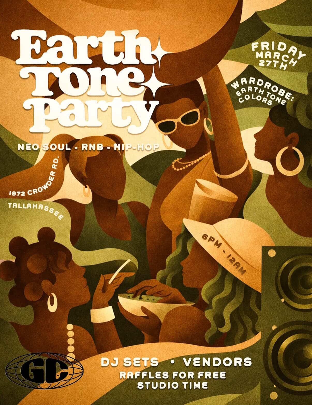 THE BIGGEST HIP-HOP AND SOUL EVENT IS COMING TO TALLAHASSEE ‼️ THE EARTH TONE PARTY 🤎
.
Immerse yourself in a soulful night of Neo Soul, Hip Hop, and House Beats with Amazing Vendors. 
.
EVENTBRITE LINK IN BIO 📍
.
DATE: MARCH 27TH
LOCATION: GC Stud