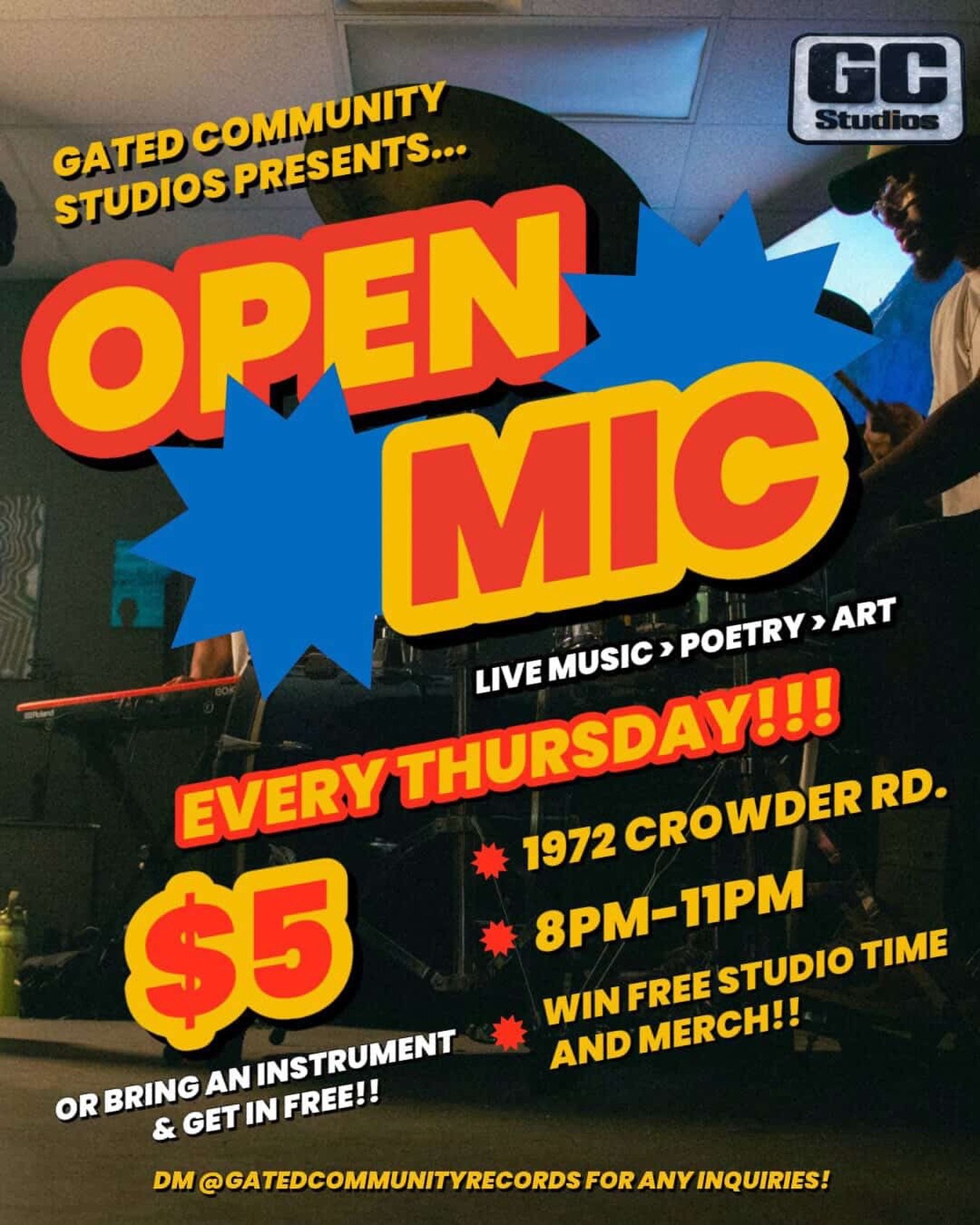OPEN MIC NIGHT TOMORROWNIGHT @ GC STUDIOS ‼️🌎
.
$5 ENTRY OR FREE WITH AN INSTRUMENT 🎷 
SEE YOU THERE ‼️🌎
.
#tallahassee #openmicnight #musicstudio #artist #singer