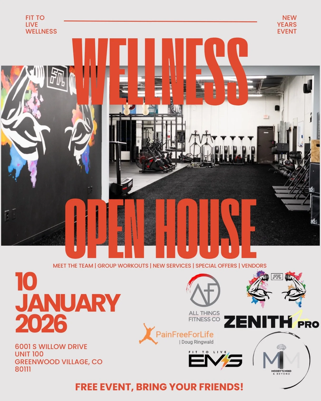 Join our Fit to Live Wellness Community for a Wellness Open House on January 10th!

This is a free event, so stop by &amp; bring a friend! 

8AM Boot Camp with @fit_to_live_wellness 
9:30AM Athlete Group Training with @joinzenithpro @moodysmindandbey