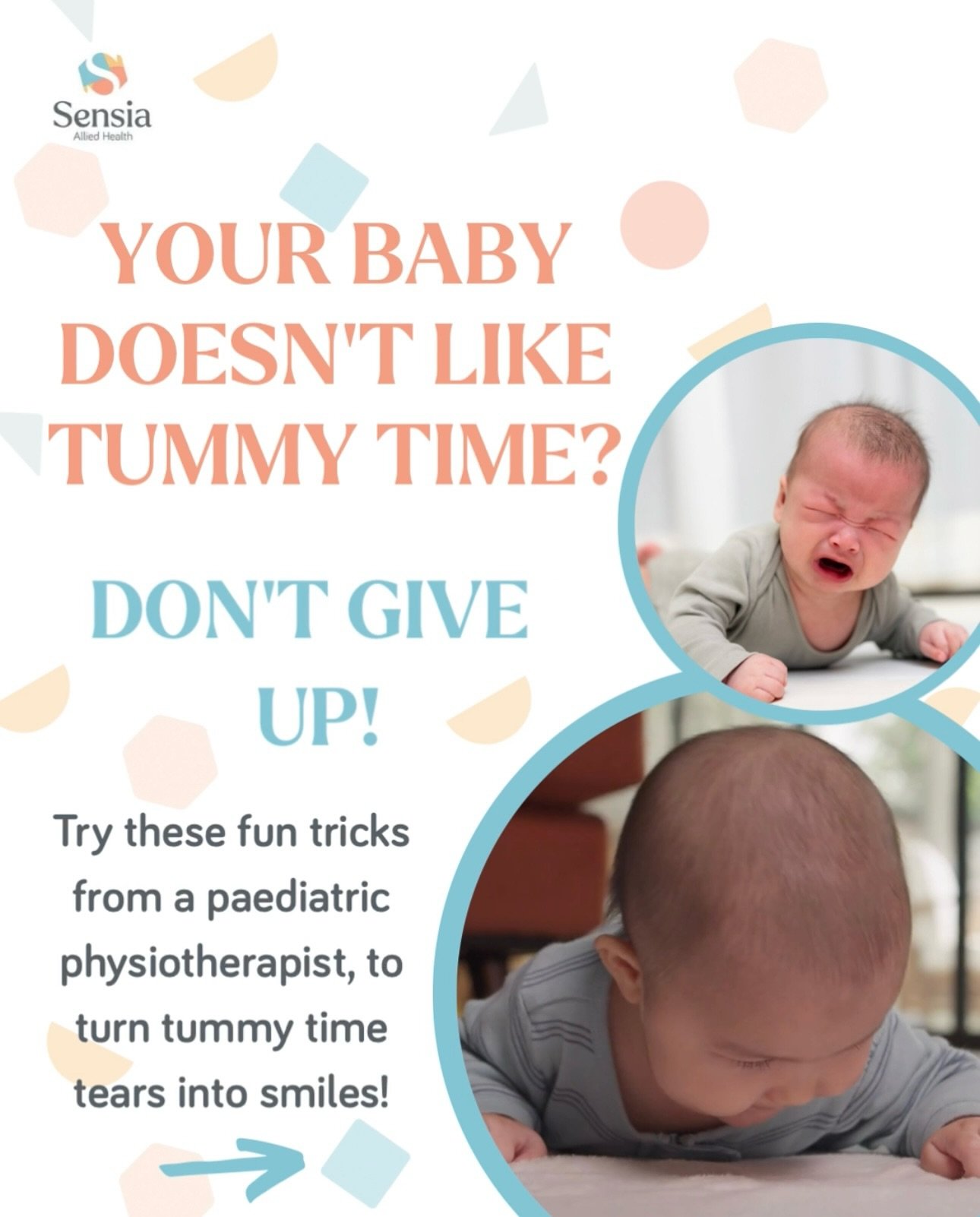 Your baby doesn&rsquo;t like tummy time? Don&rsquo;t give up!

It&rsquo;s completely normal for little ones to fuss at first. Being on their tummy is hard work! &nbsp;But every minute helps build strength for rolling, crawling, and sitting.
&nbsp;
Tr