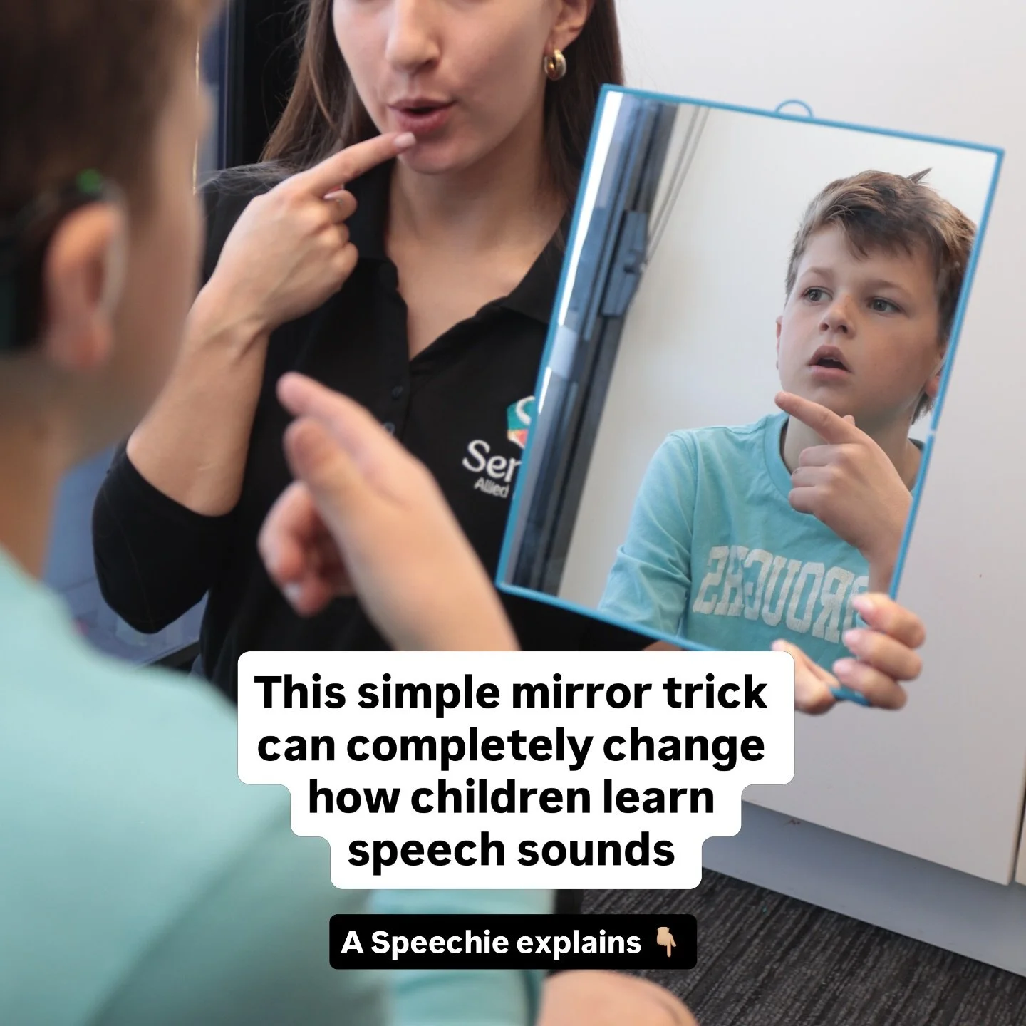 Using a mirror can help children learn correct speech sounds. 

A lot of children don&rsquo;t actually realise what their mouth, tongue, and lips are doing when they speak.

Using a mirror in speech therapy helps children:
- SEE how sounds are made
-