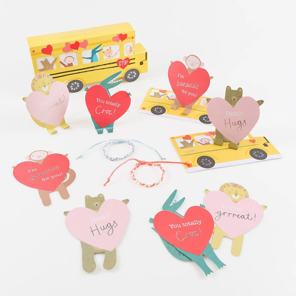 PREORDER SPECIAL: School Bus Valentine's Cards & Bracelets Set (x 12)