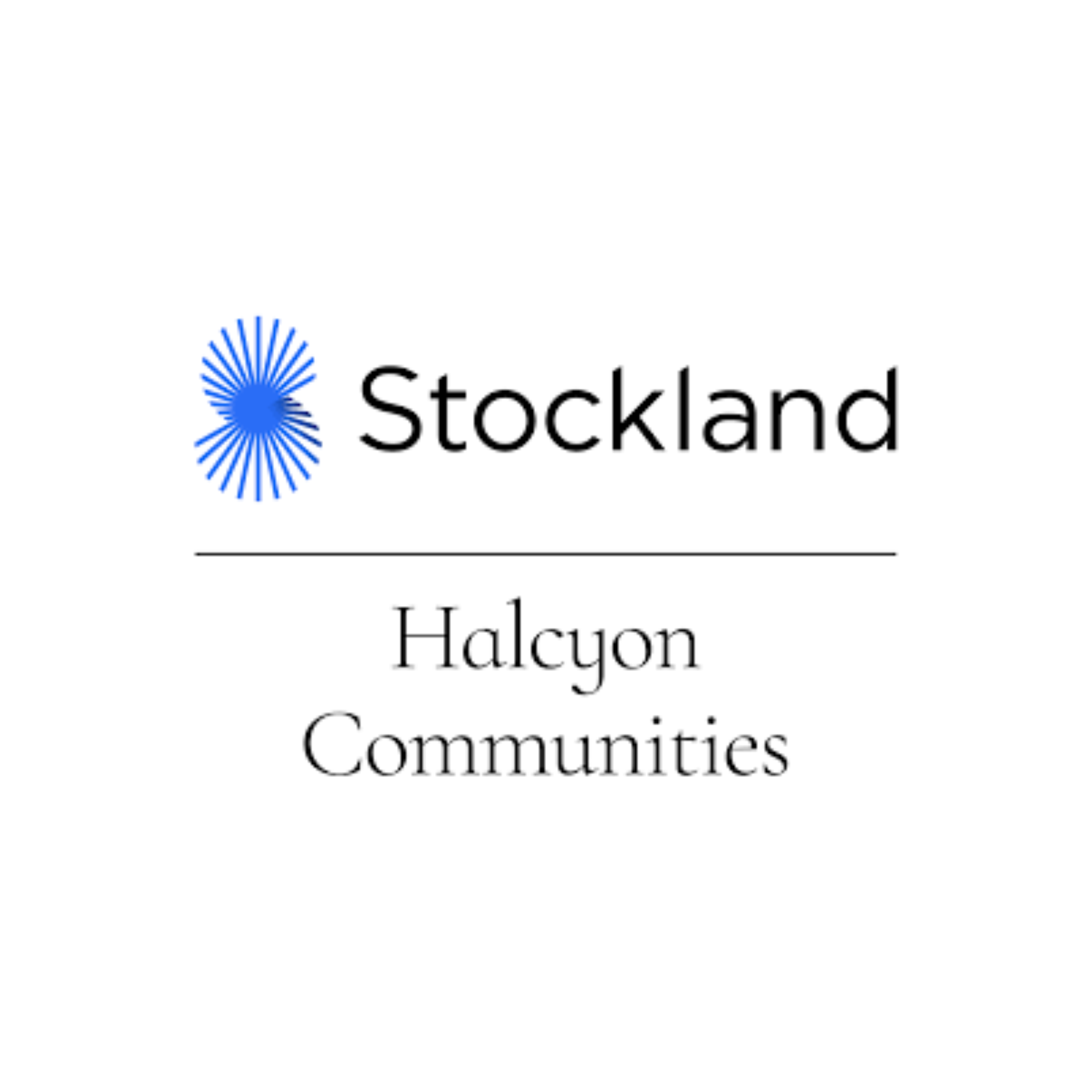 Logo for Stockland, a blue circular design, with the text 'Stockland' and 'Halcyon Communities' beneath it.