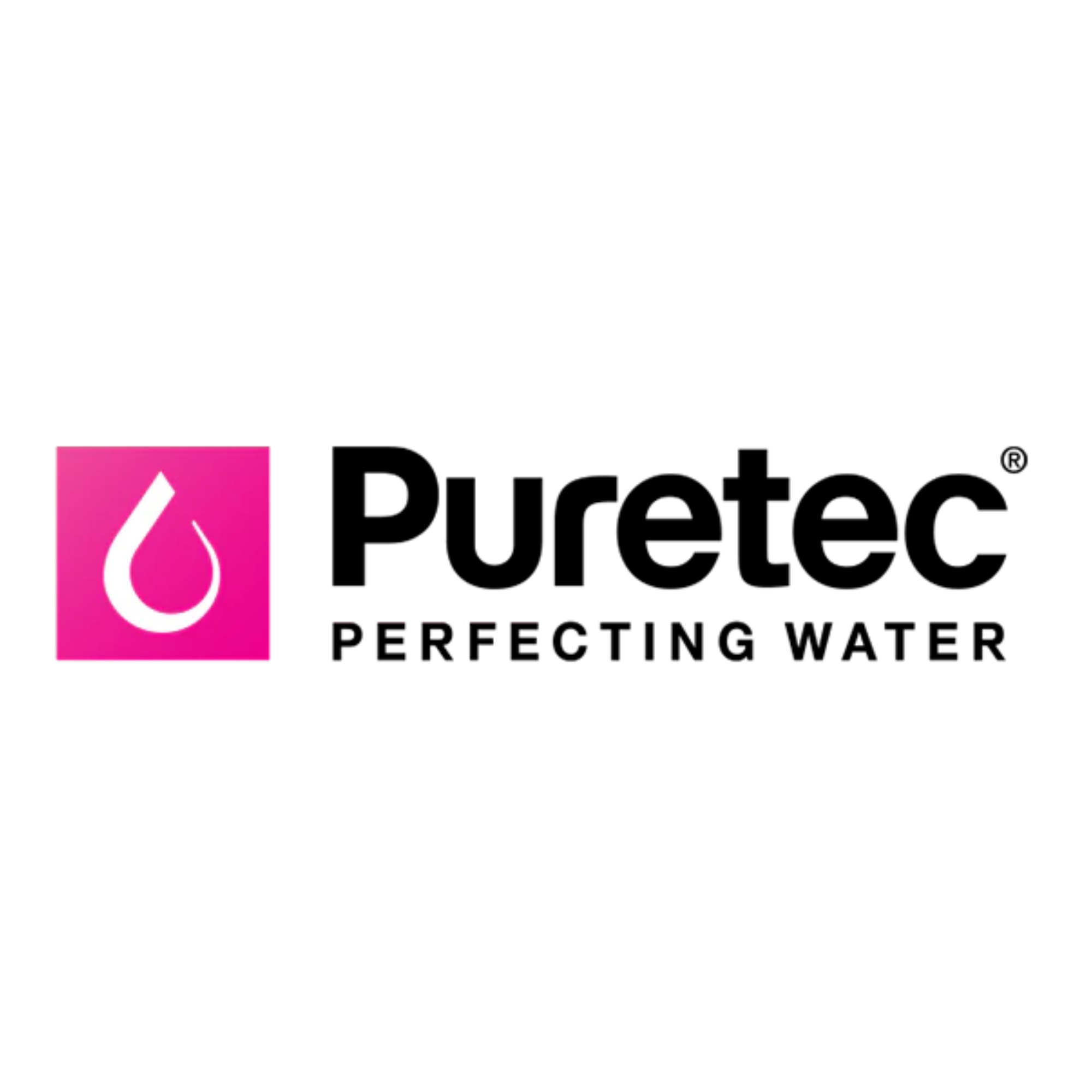 Puretec logo with pink water droplet icon and the tagline 'Perfecting Water'.