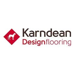 Karndean Design Flooring logo with a red diamond shape containing a white dog silhouette, and black and red text.