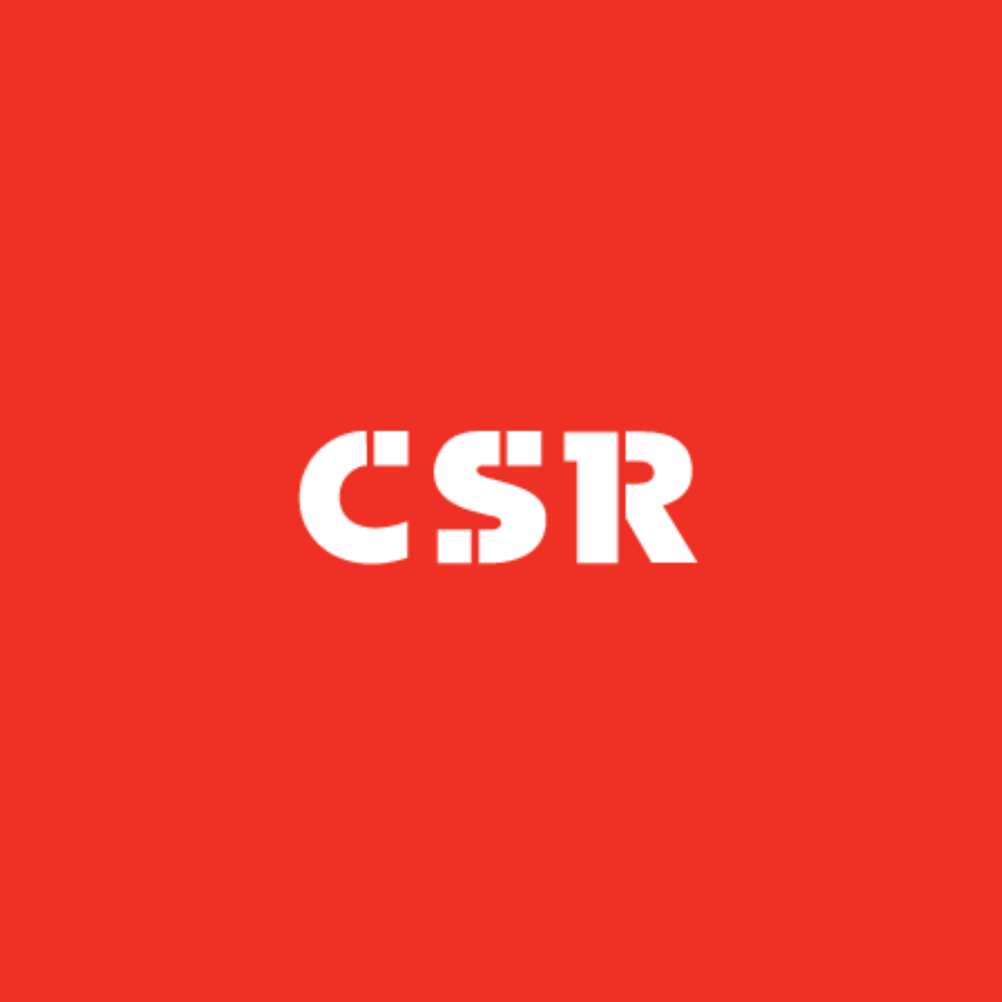 Red background with white text reading 'CSR' in the center.