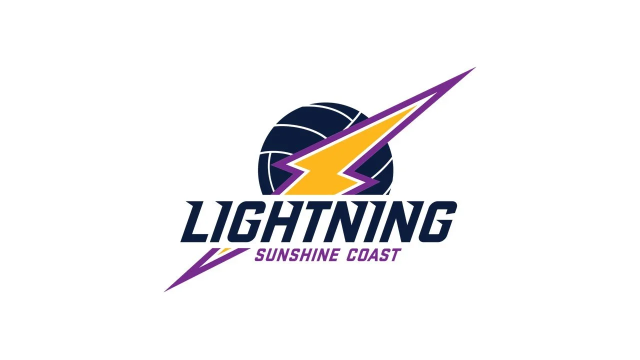Logo for Lightning Sunshine Coast featuring a volleyball with a lightning bolt and purple accents.