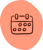 Simple illustration of a calendar with a loop at the top, inside a pink circle.