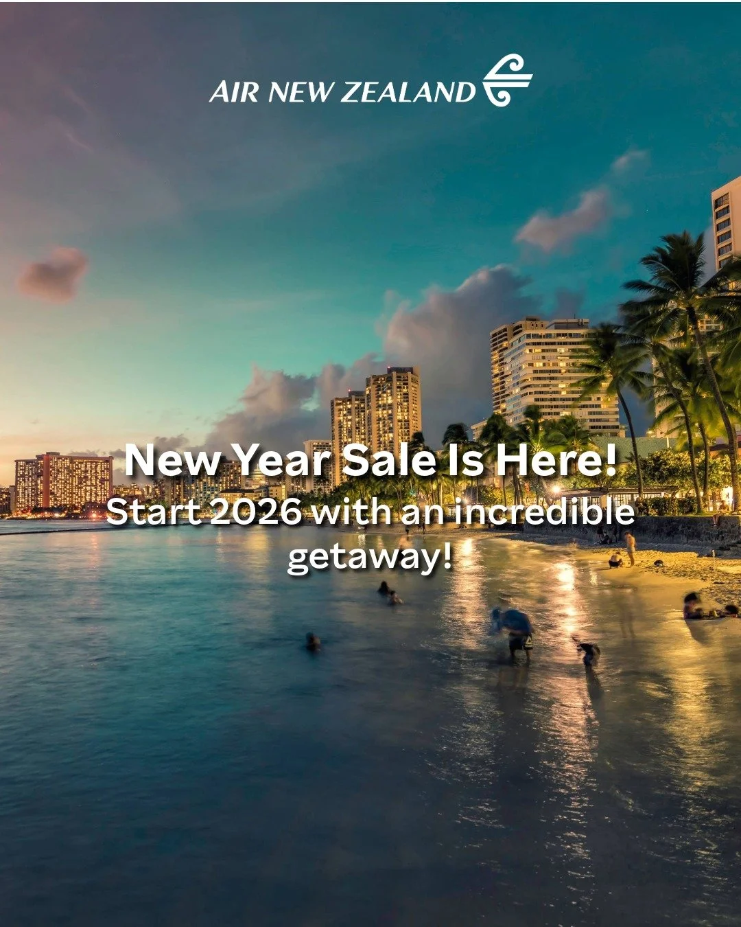 New Year Sale is here flying Air New Zealand! Kick off 2026 with incredible deals on return flights. 

Economy Return
✈️ Brisbane from $589pp*
✈️ Rarotonga from $675pp*
✈️ Bali from $1179pp*

Premium Economy Return
 ✨ Melbourne from $929pp*
