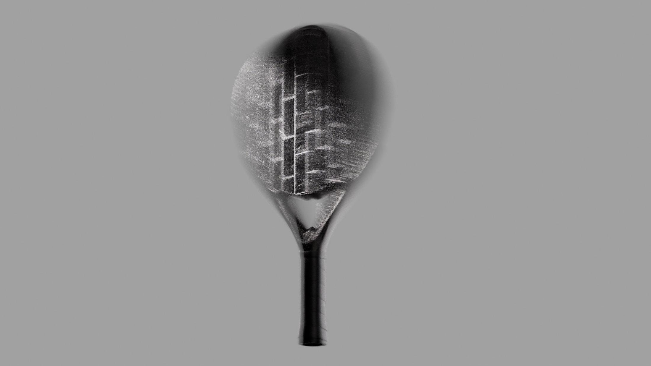 A black golf club driver with a reflective surface showing a building with multiple windows, set against a plain gray background.